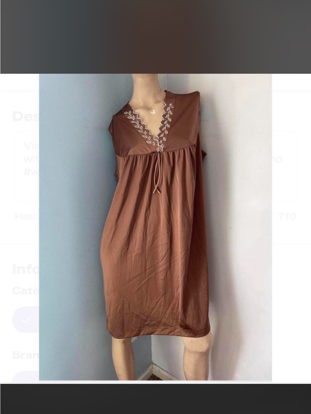 Vintage brown babydoll style slip dress